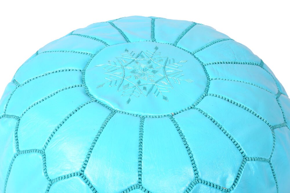Turquoise Moroccan leather pouf