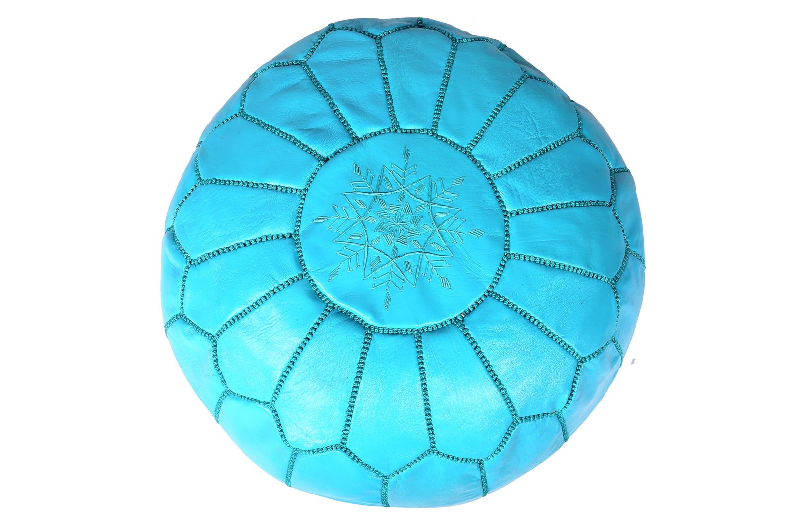 Turquoise Moroccan leather pouf