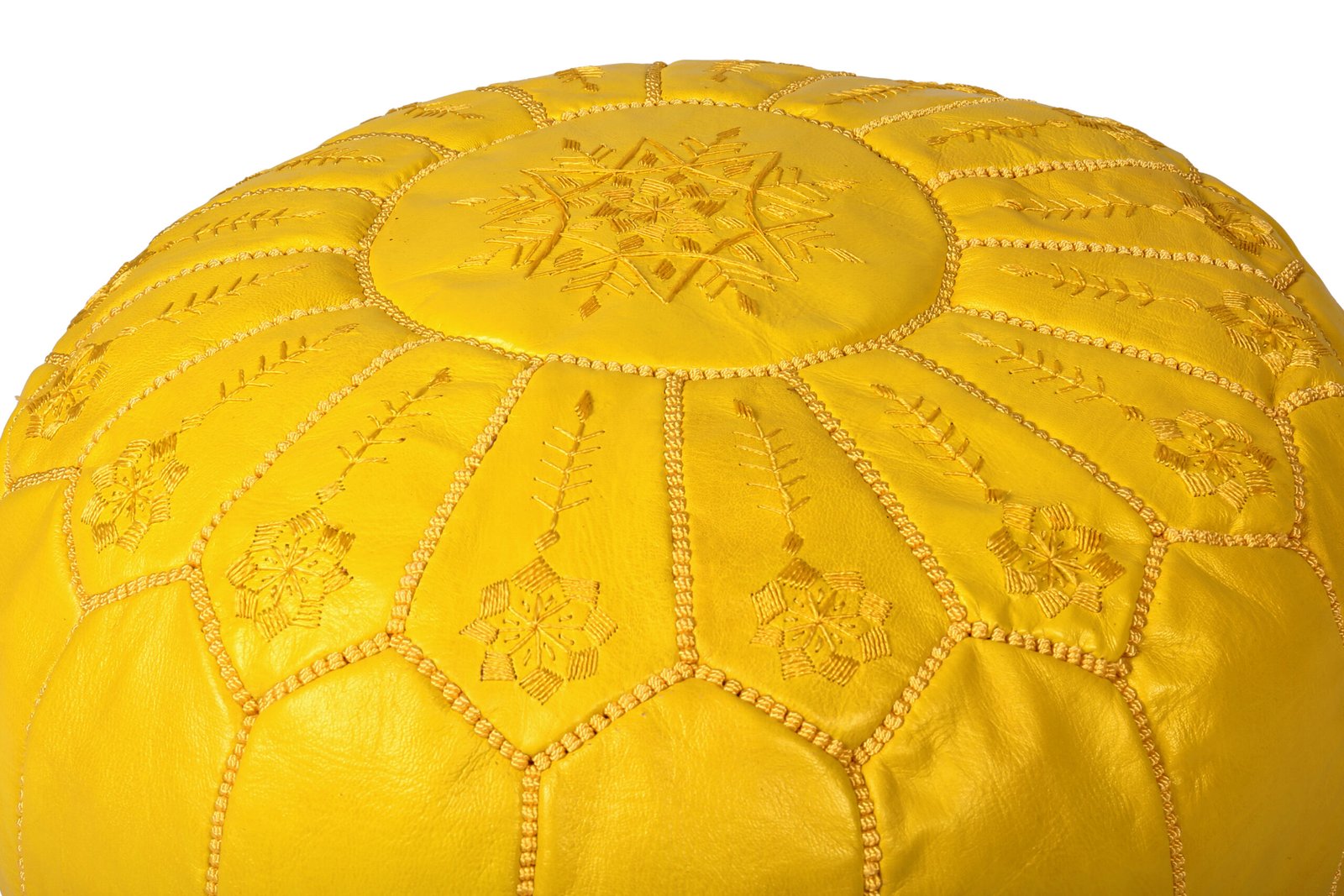 Yellow Moroccan leather pouf