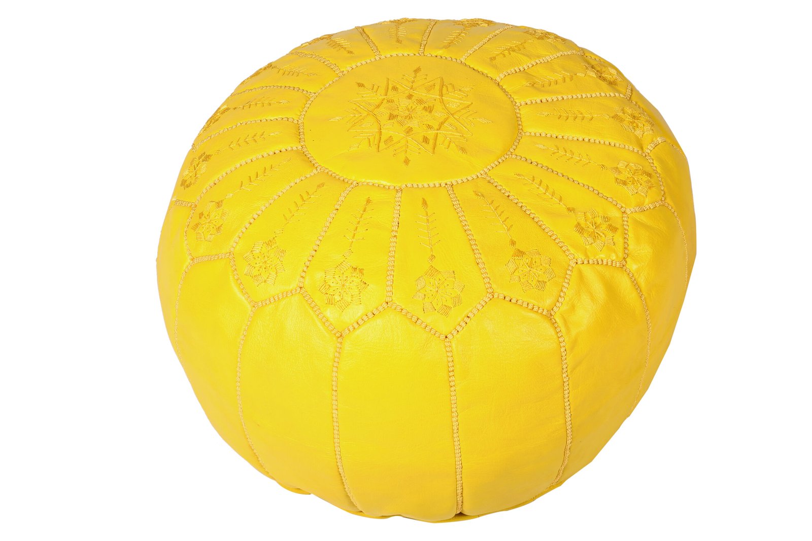 Yellow Moroccan leather pouf