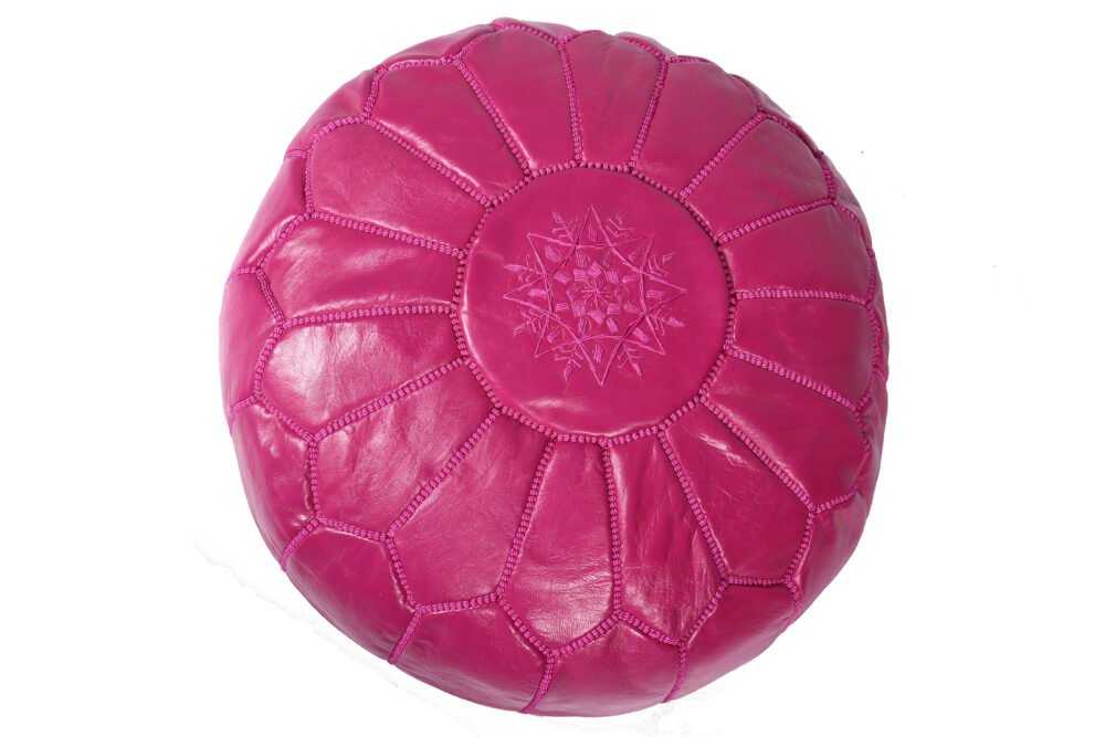 Fuchsia Moroccan leather pouf