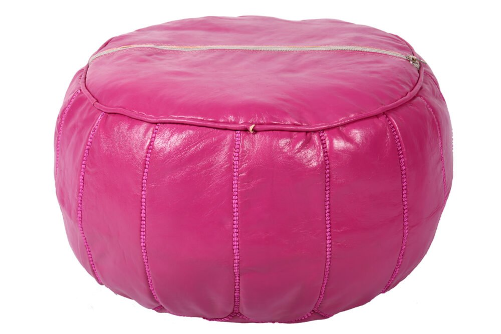 Fuchsia Moroccan leather pouf – Handmade ottoman | Bold boho accent - Image 4