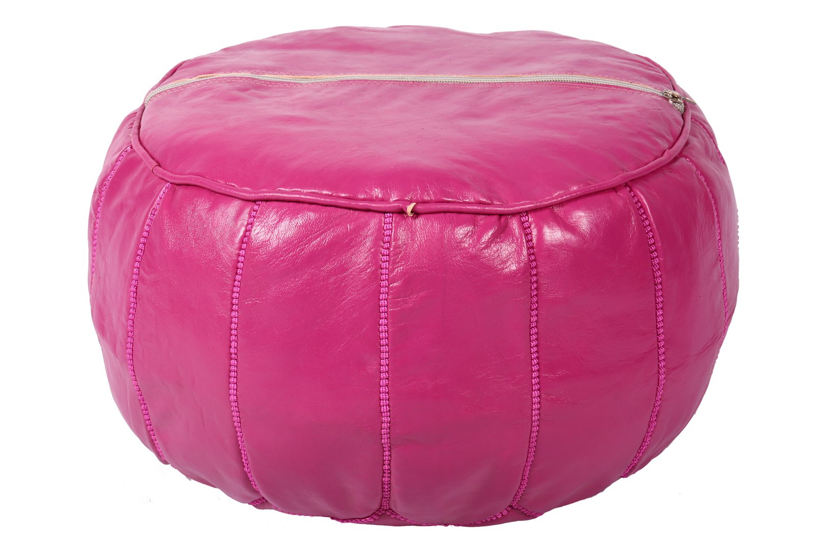 Fuchsia Moroccan leather pouf – Handmade ottoman | Bold boho accent - Image 4