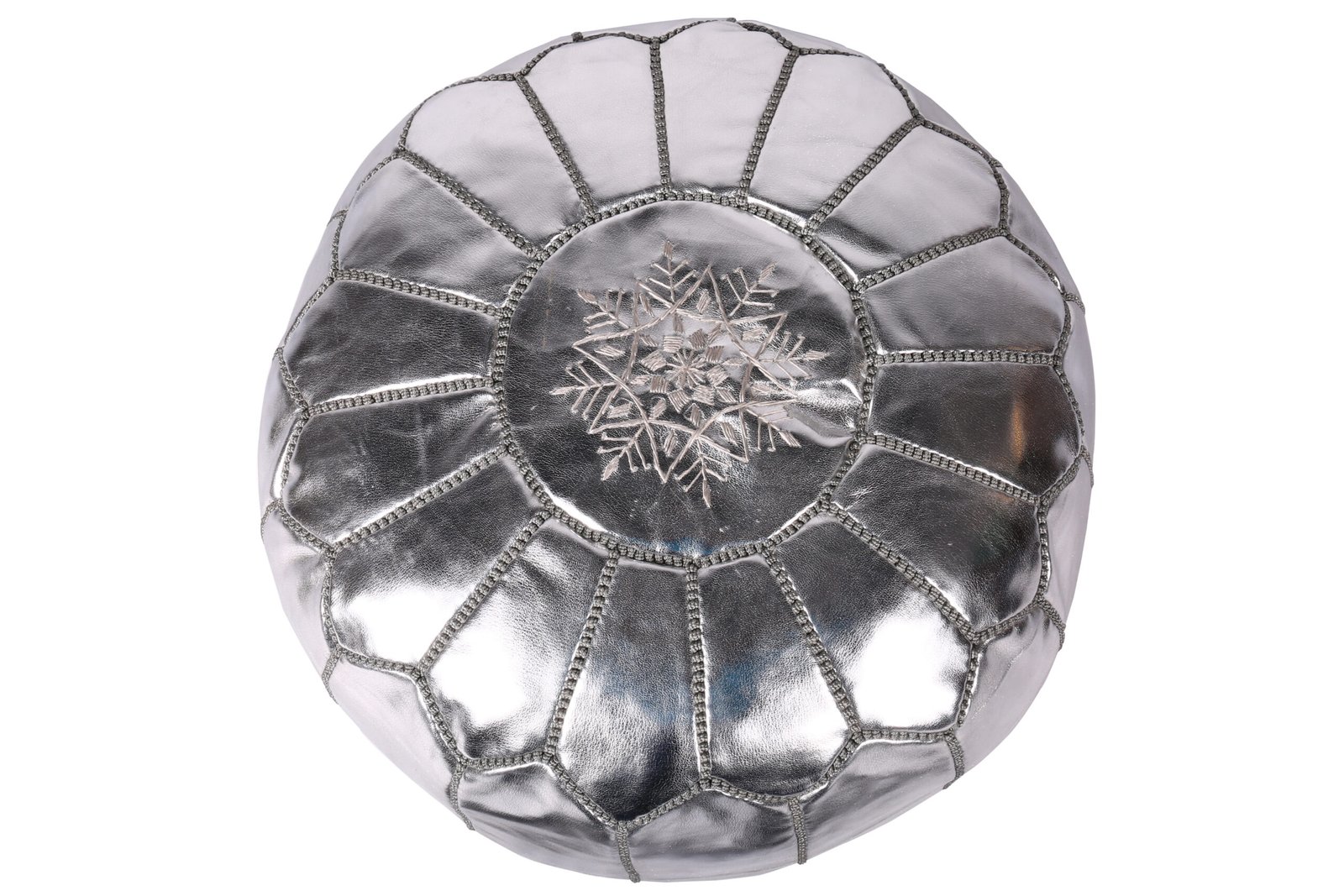 Silver Moroccan leather pouf