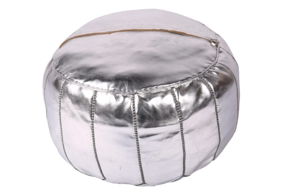 Silver Moroccan leather pouf