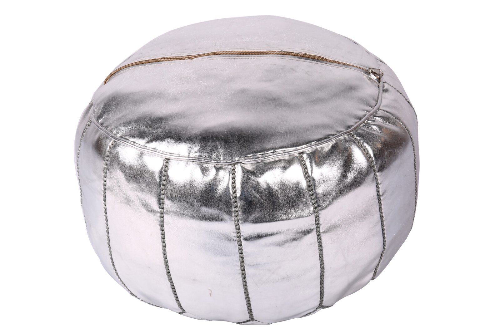 Silver Moroccan leather pouf