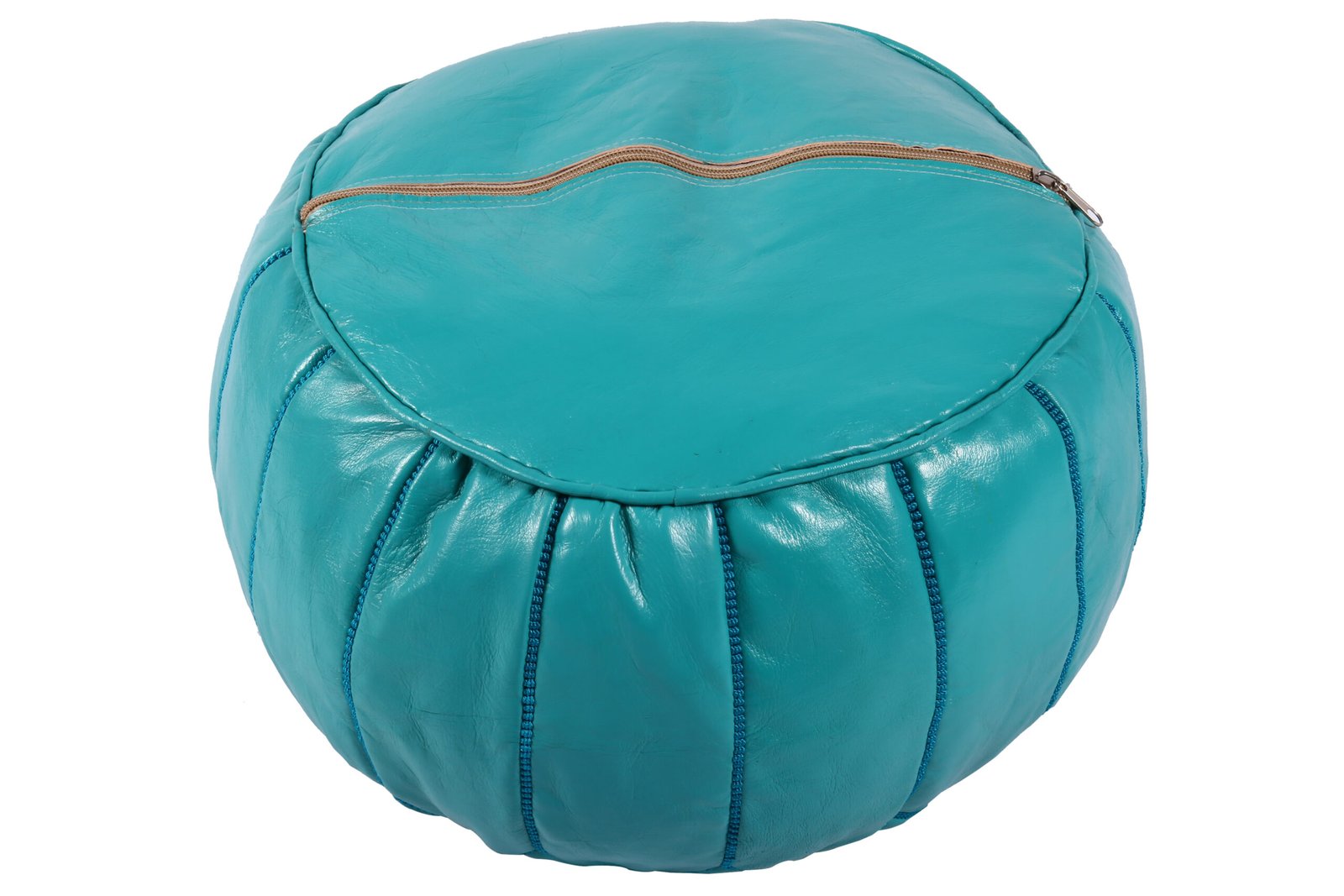 Turquoise Moroccan Leather Pouf