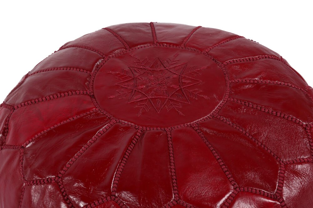Dark Red Moroccan Leather Pouf