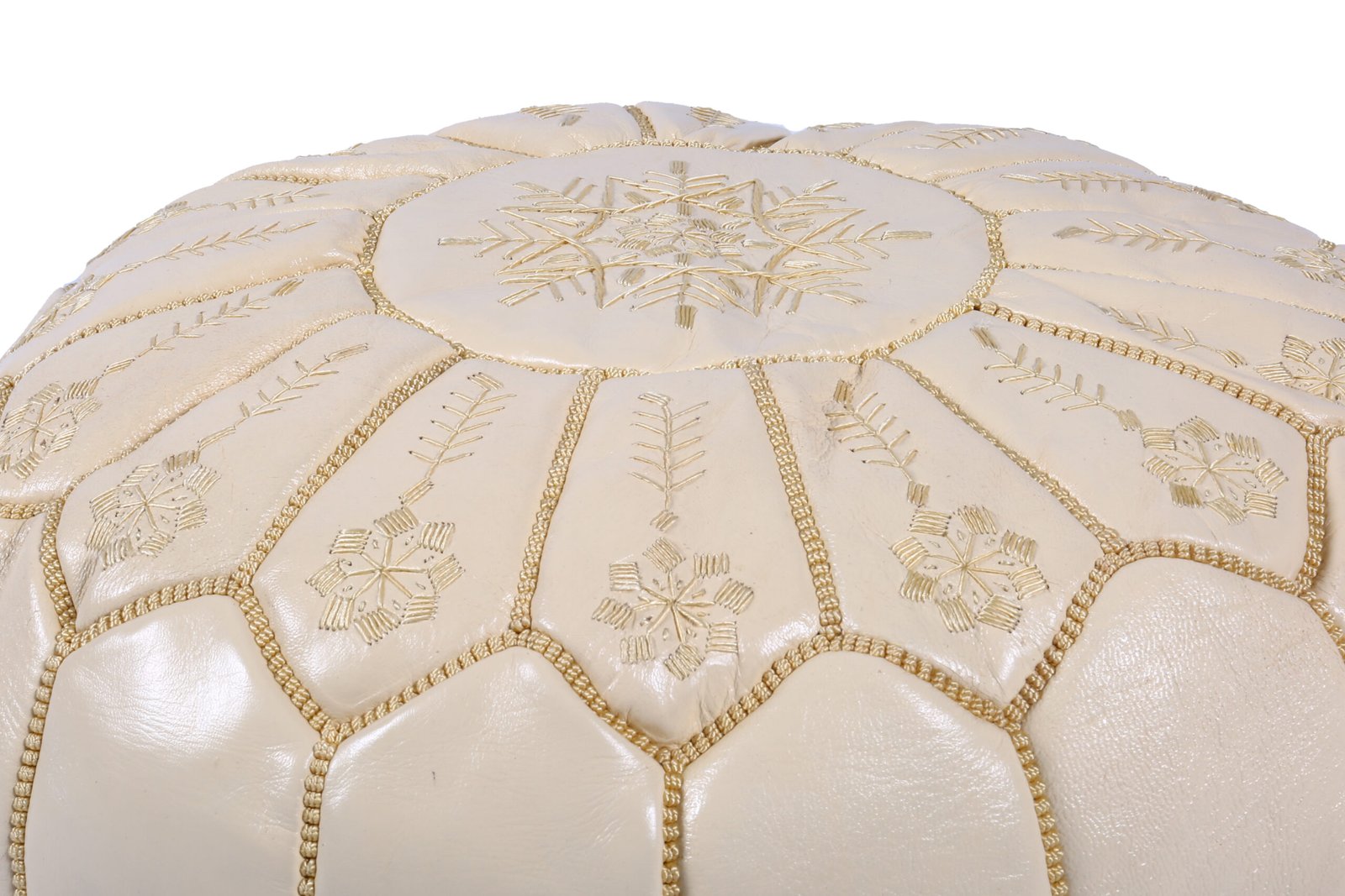 Handmade beige leather pouf