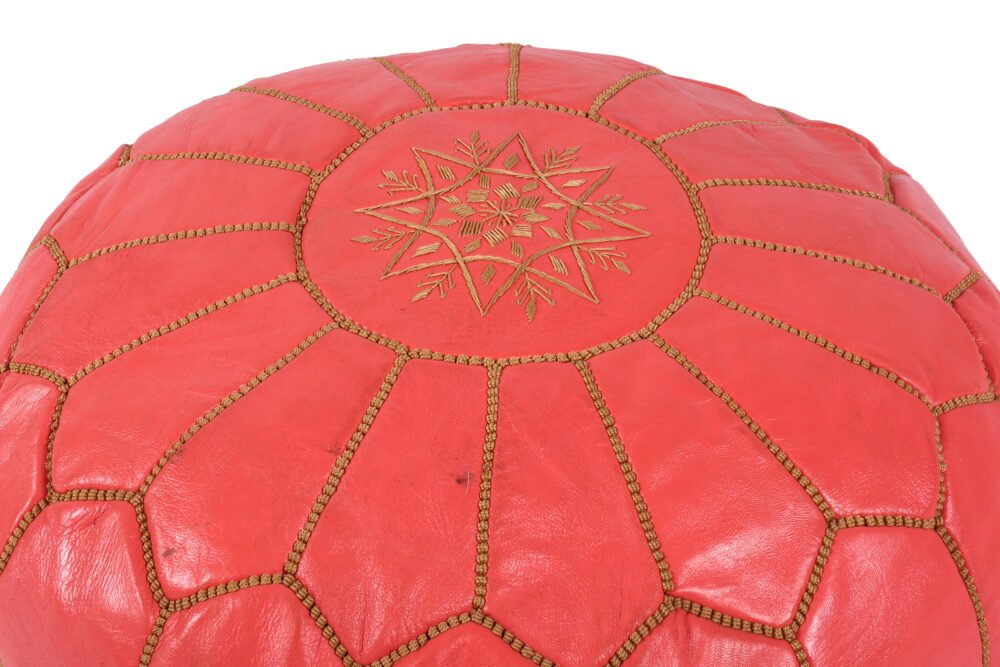 Coral red Moroccan pouf