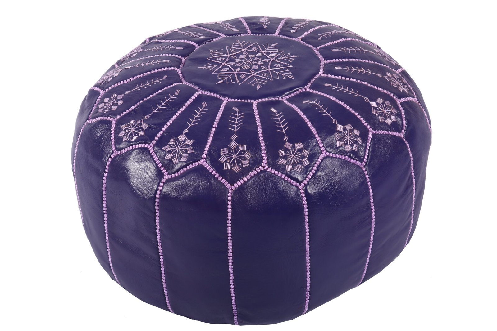 Purple leather Moroccan poufs