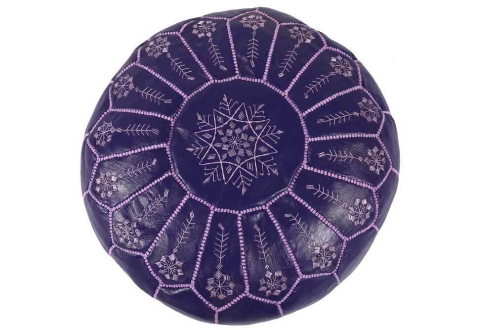 Purple leather pouf