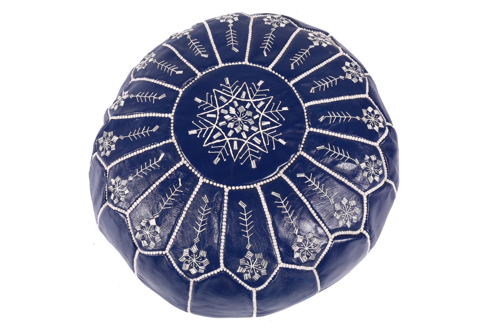 Navy blue Moroccan leather pouf