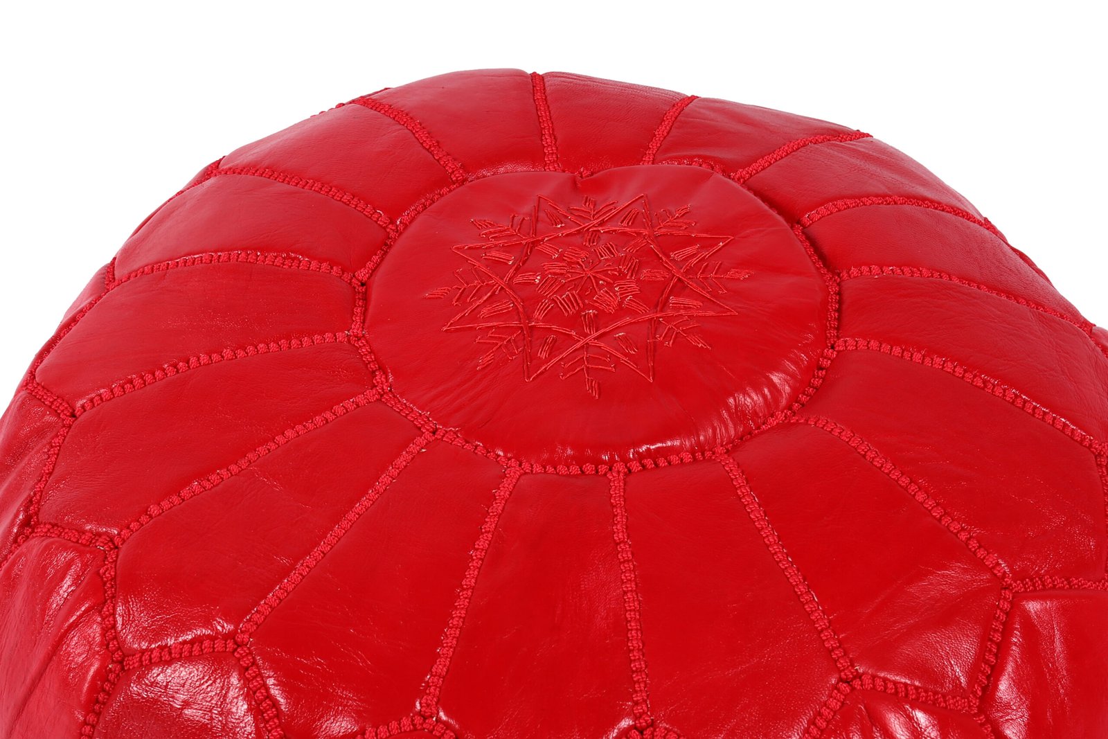 Red Moroccan Leather Pouf