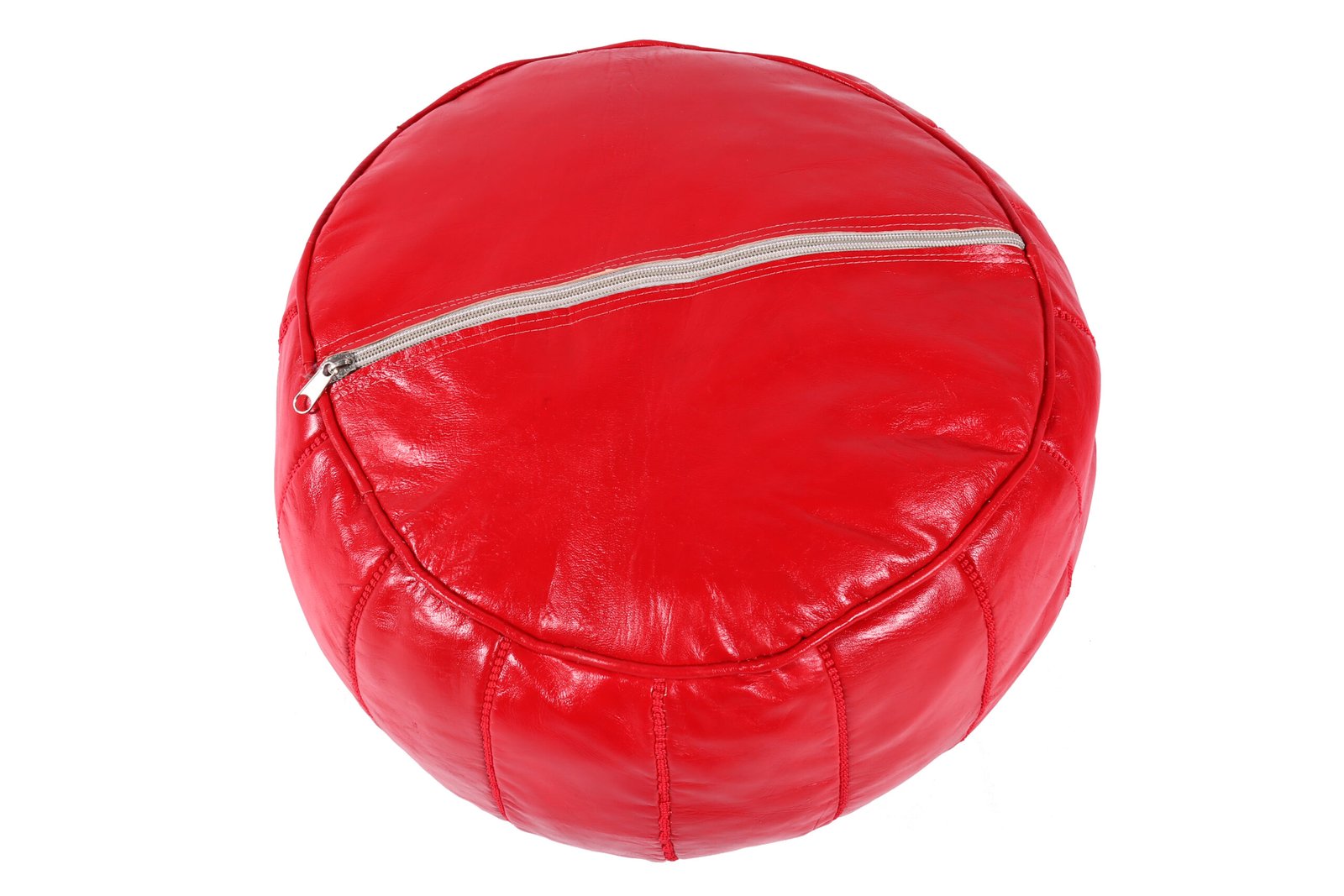 Red Moroccan Leather Pouf