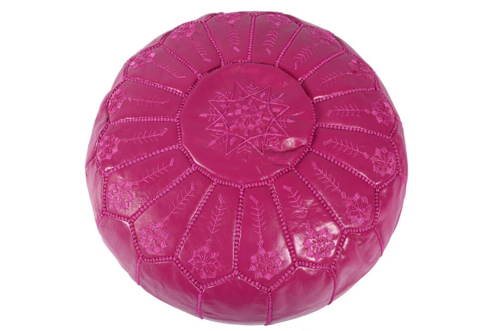 Fuchsia Moroccan leather pouf