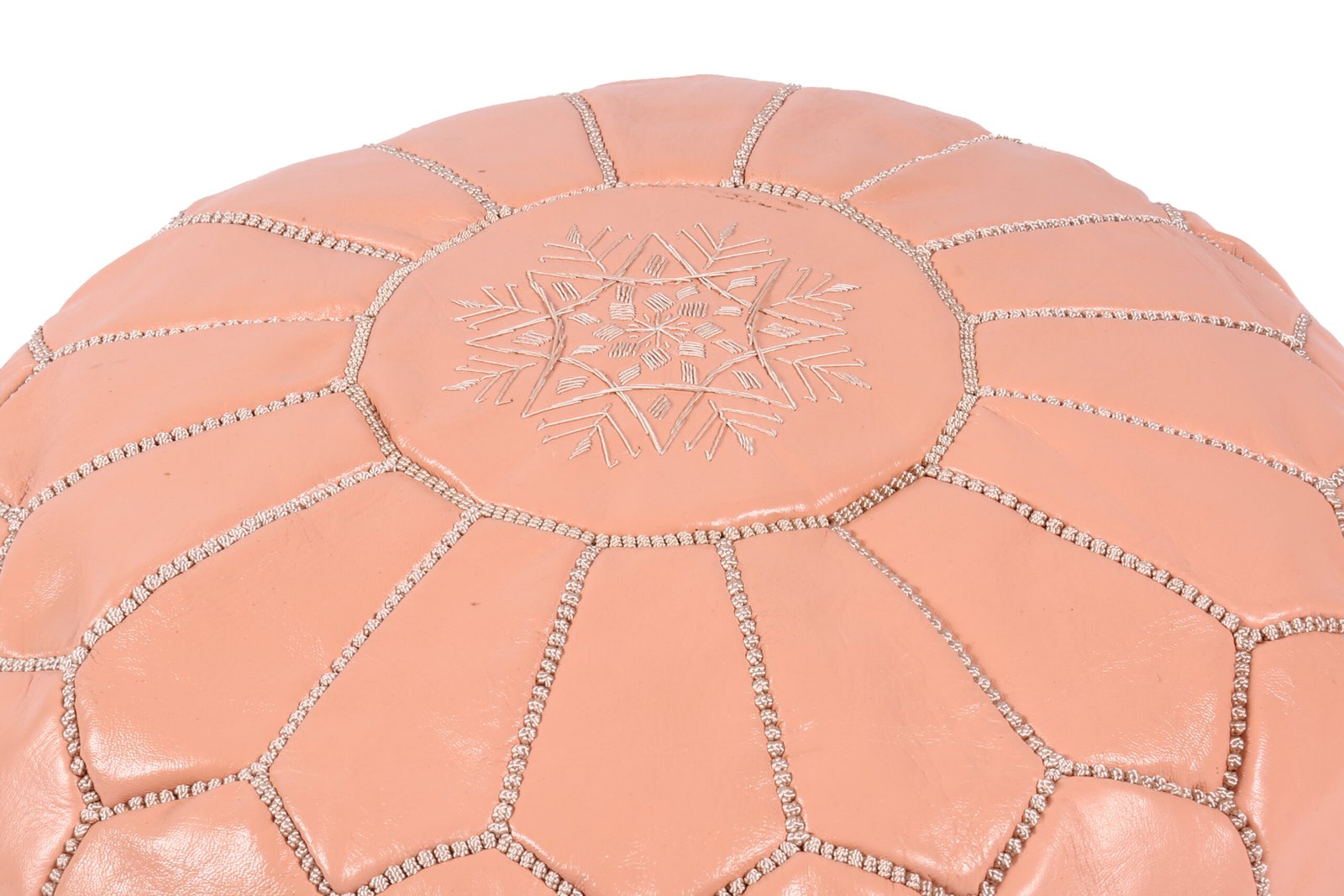 Peach Moroccan leather pouf