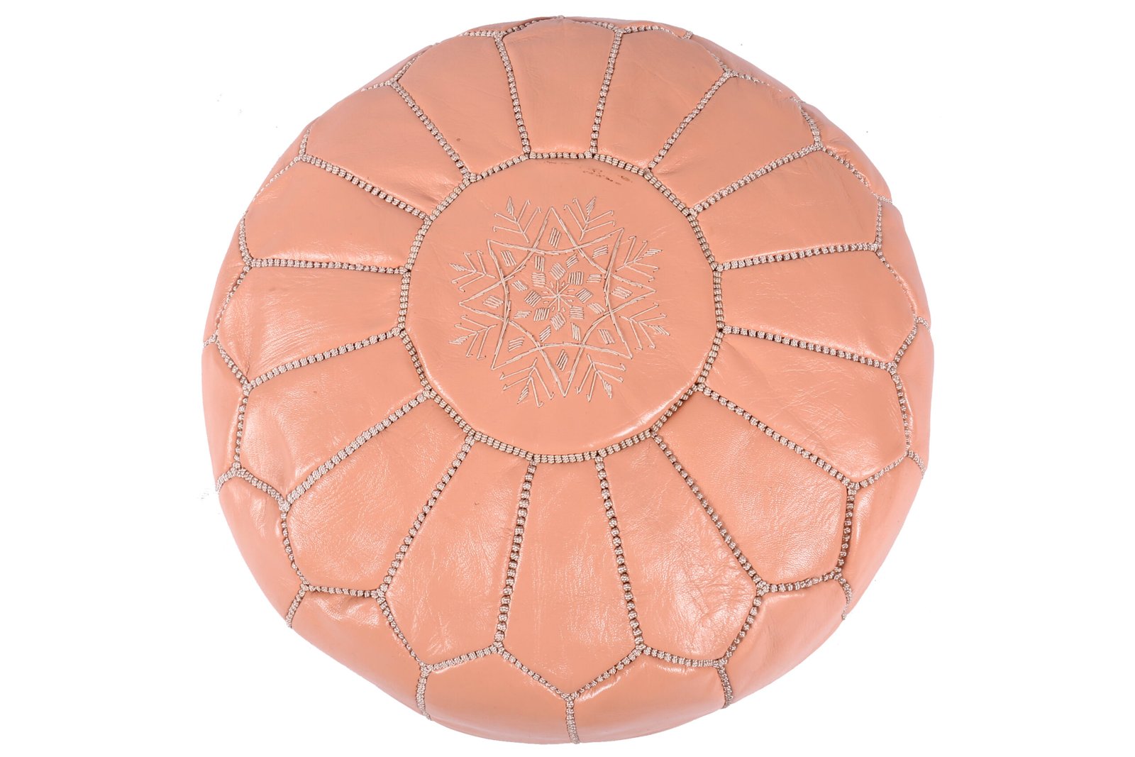 Peach Moroccan leather pouf