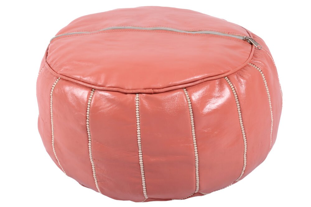 Coral Moroccan leather pouf