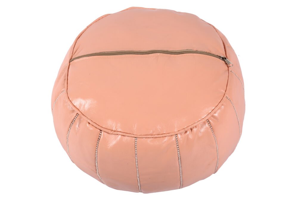 Blush pink Moroccan pouf - Embroidered leather ottoman | Handmade - Image 4