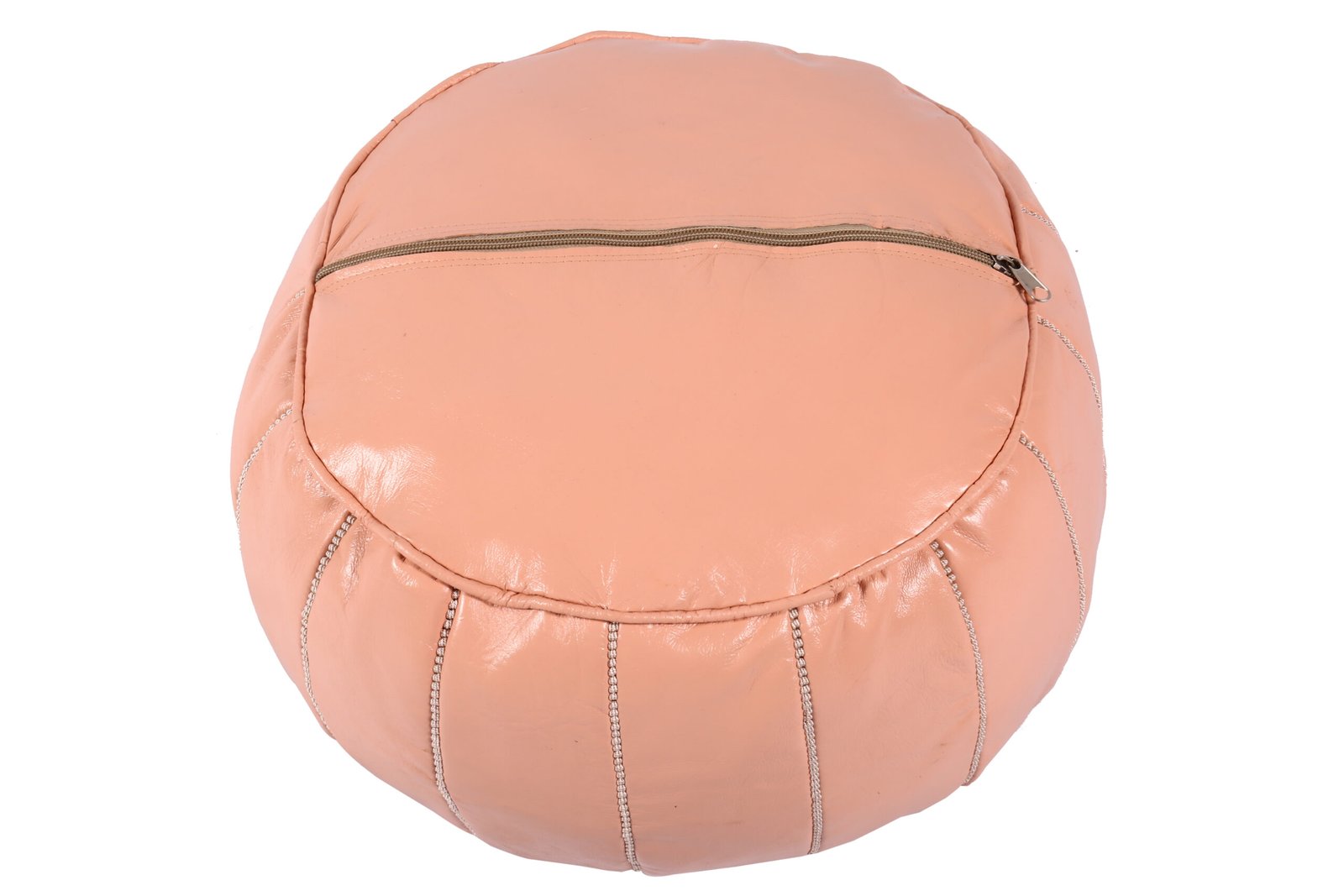 Blush pink Moroccan pouf - Embroidered leather ottoman | Handmade - Image 4