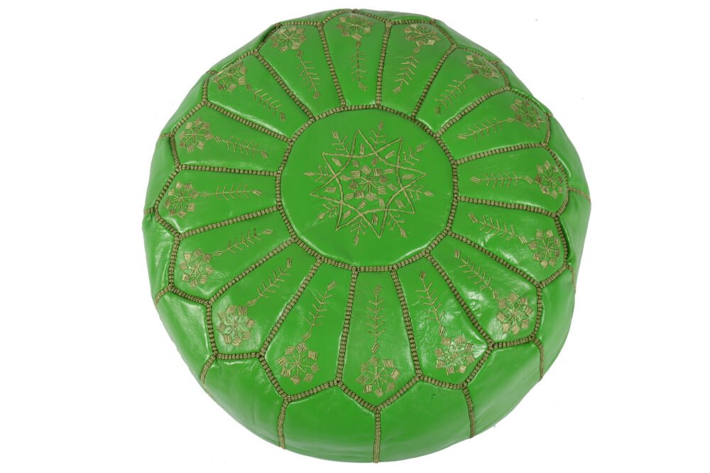 Bright Green Moroccan Leather Pouf