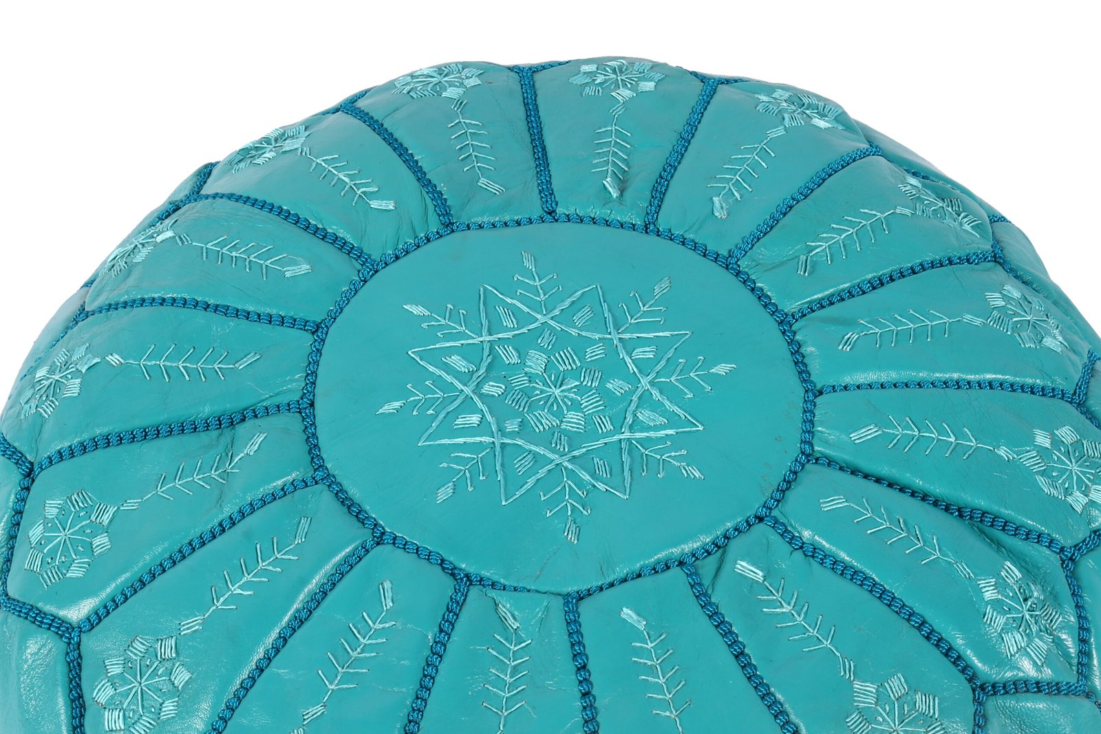 Handmade turquoise pouf from Morocco – Genuine leather ottoman - Image 4