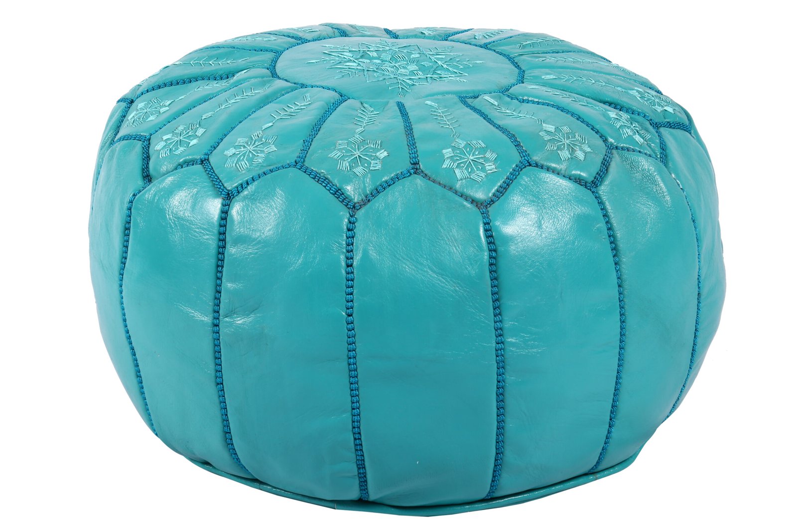 Turquoise Moroccan Leather Pouf