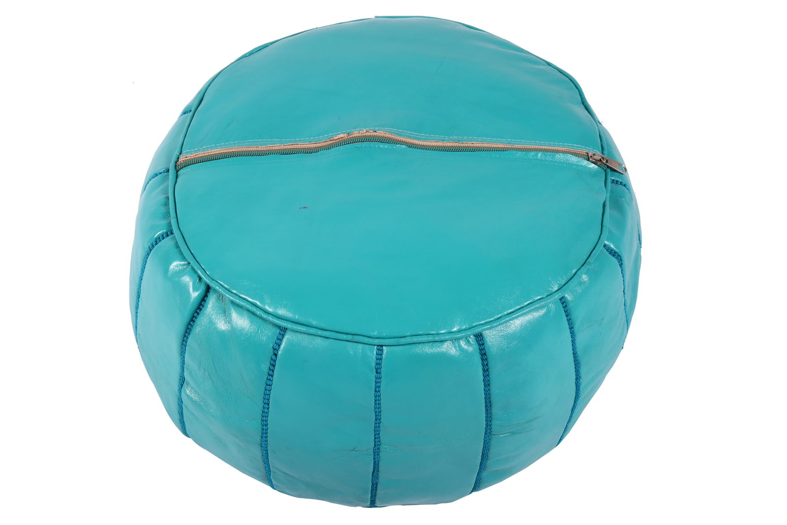 Turquoise Moroccan Leather Pouf