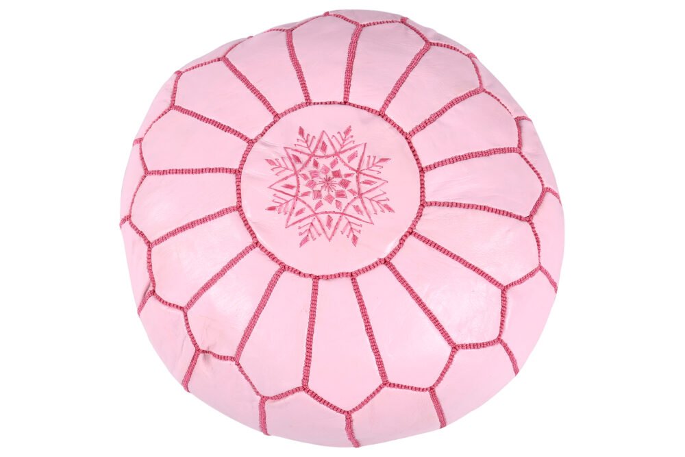 Pink Moroccan leather pouf