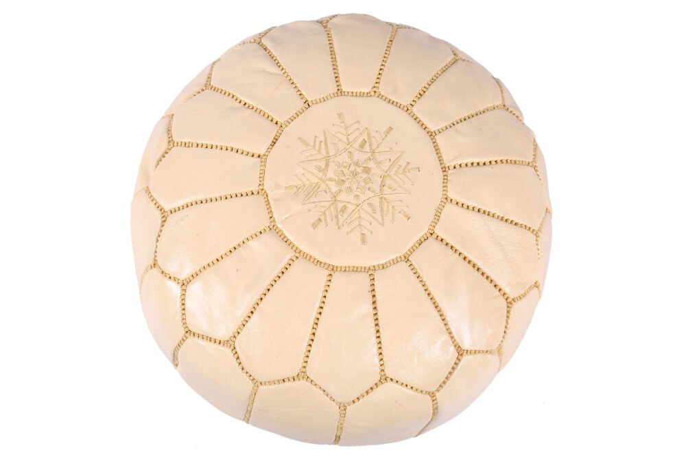 Cream Moroccan Leather Pouf