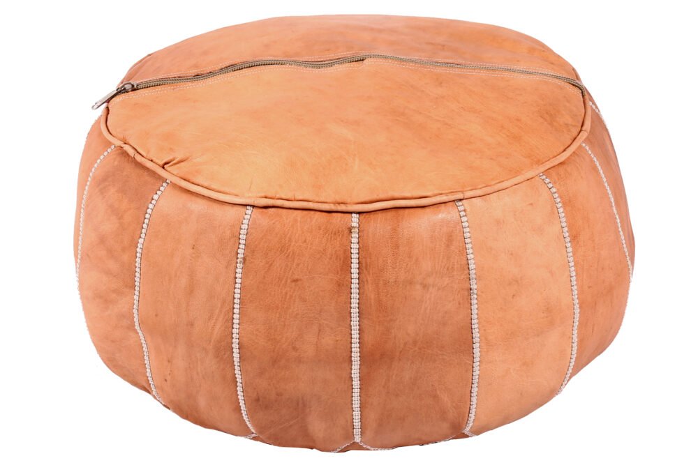 Natural tan Moroccan leather pouf