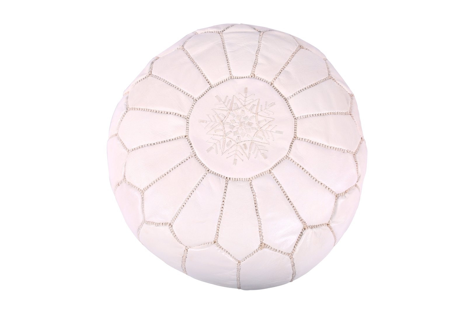 White Moroccan leather pouf