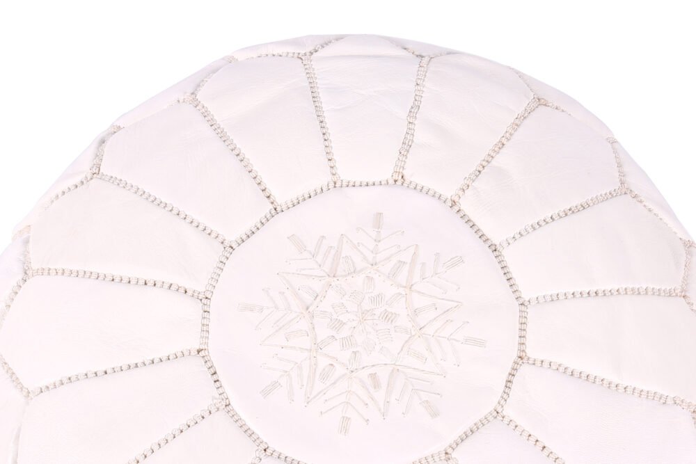 White Moroccan leather pouf