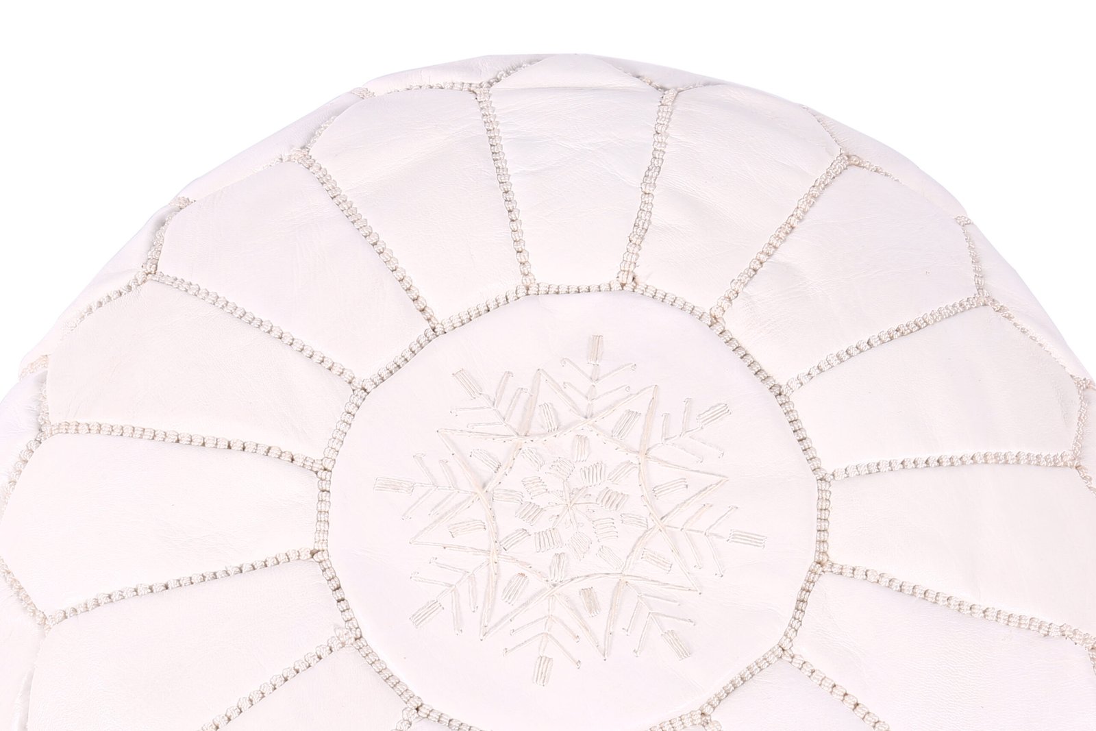 White Moroccan leather pouf