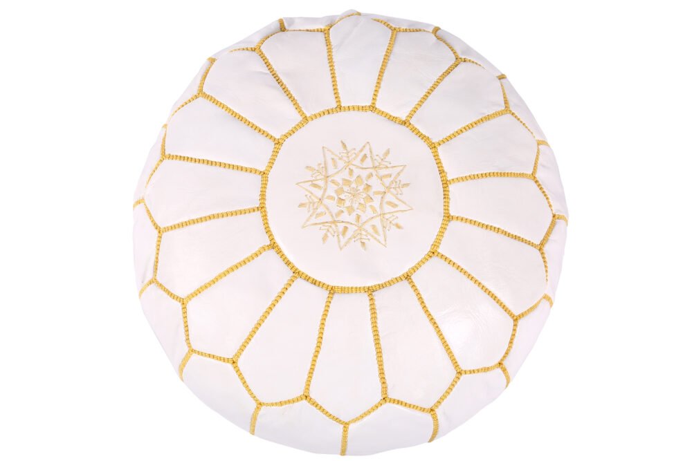 White leather Moroccan pouf