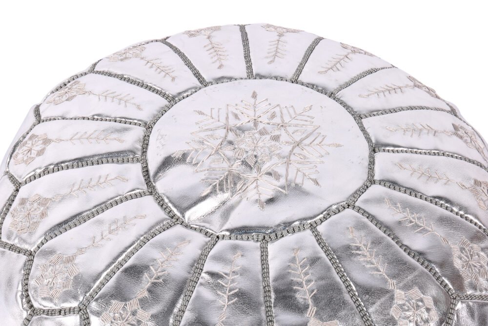 Silver Moroccan leather pouf