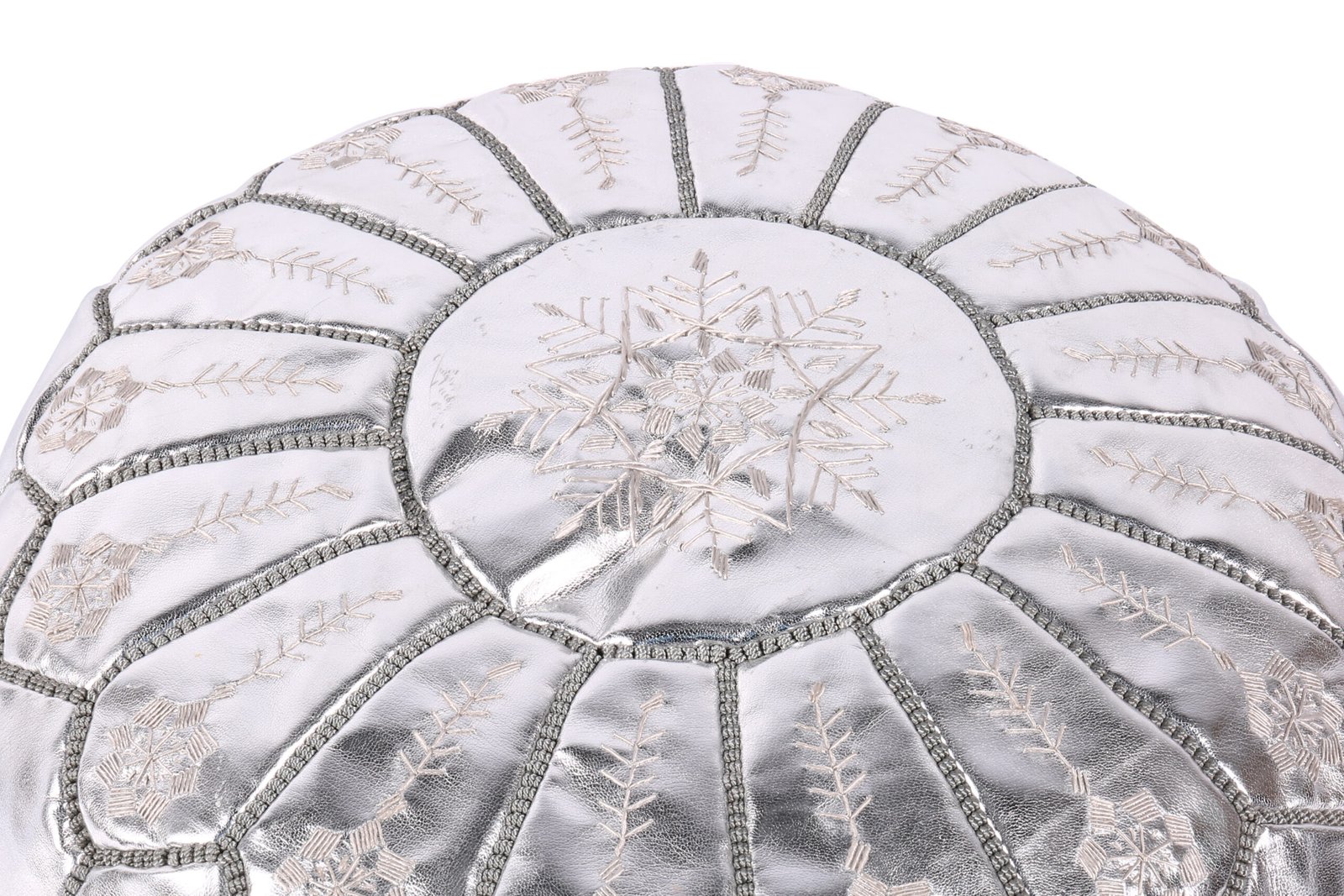 Silver Moroccan leather pouf