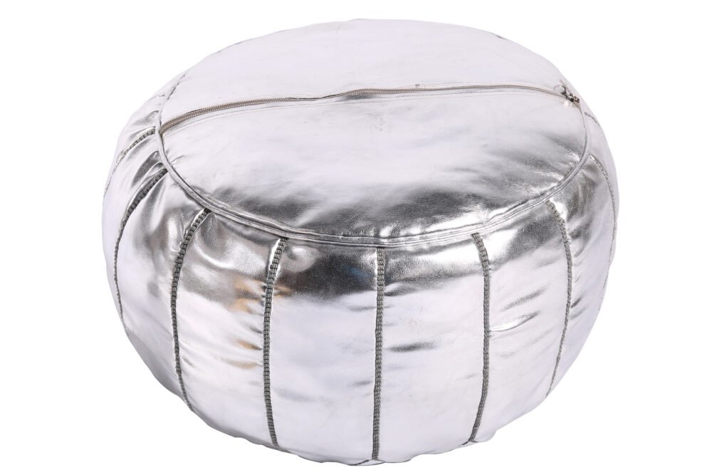 Silver Moroccan leather pouf