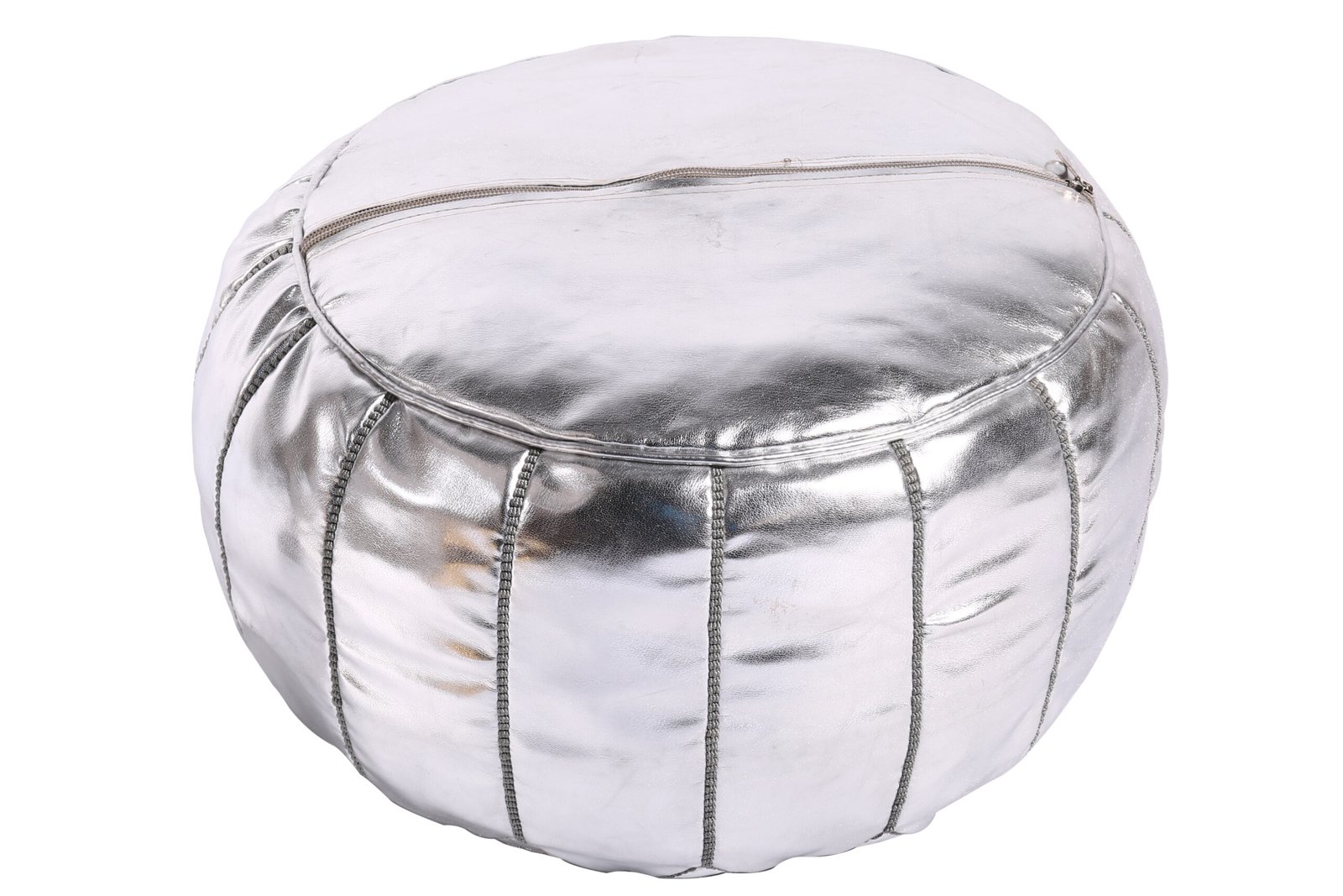Silver Moroccan leather pouf