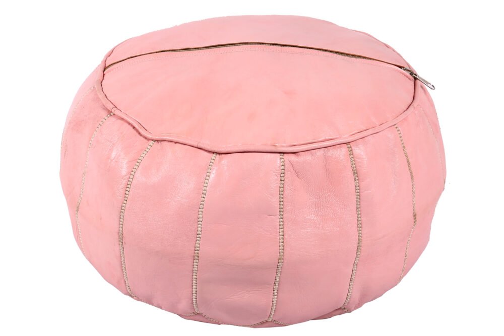 Blush pink Moroccan leather pouf – Handmade boho ottoman - Image 4