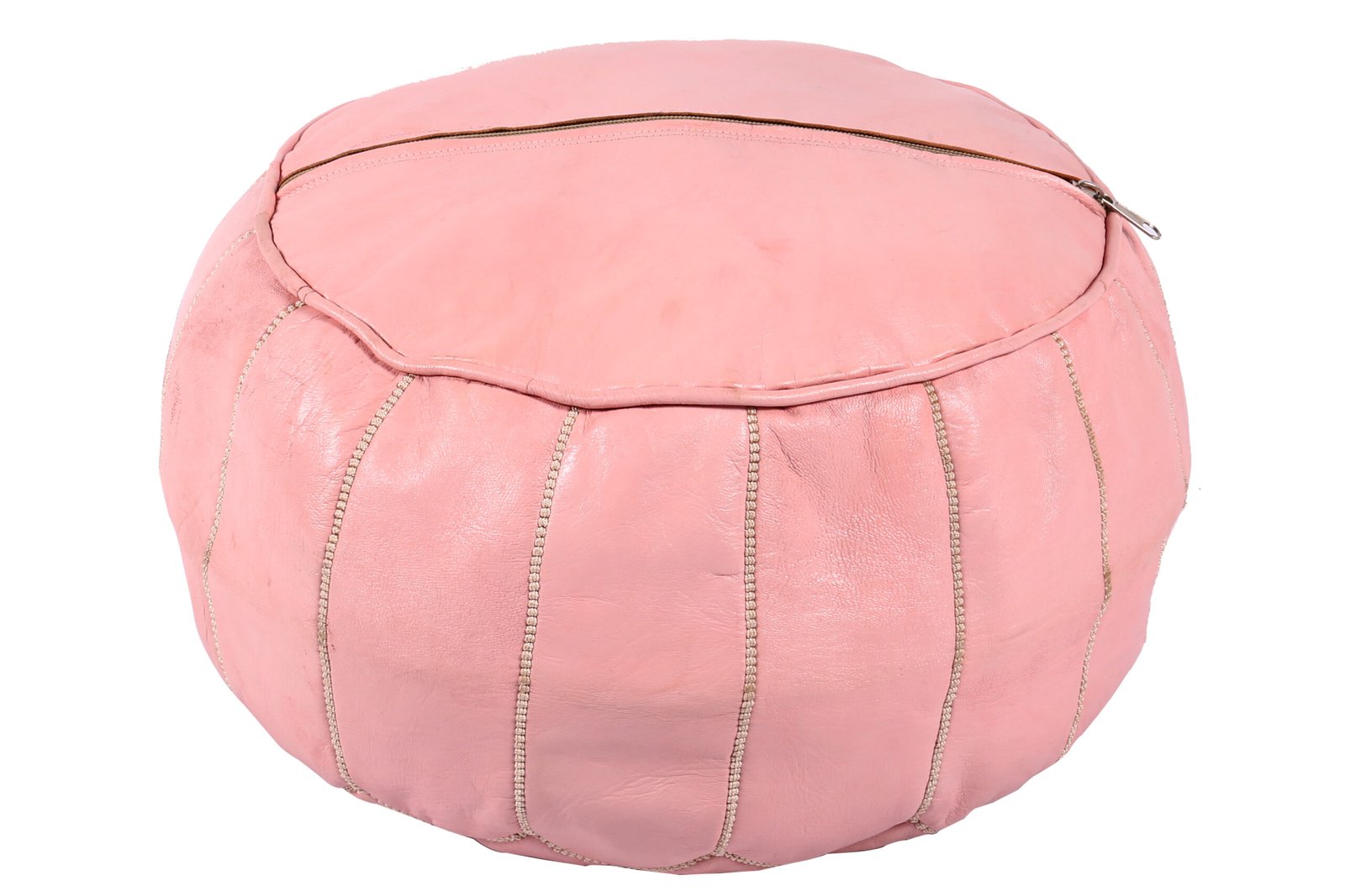 Blush pink Moroccan leather pouf – Handmade boho ottoman - Image 4