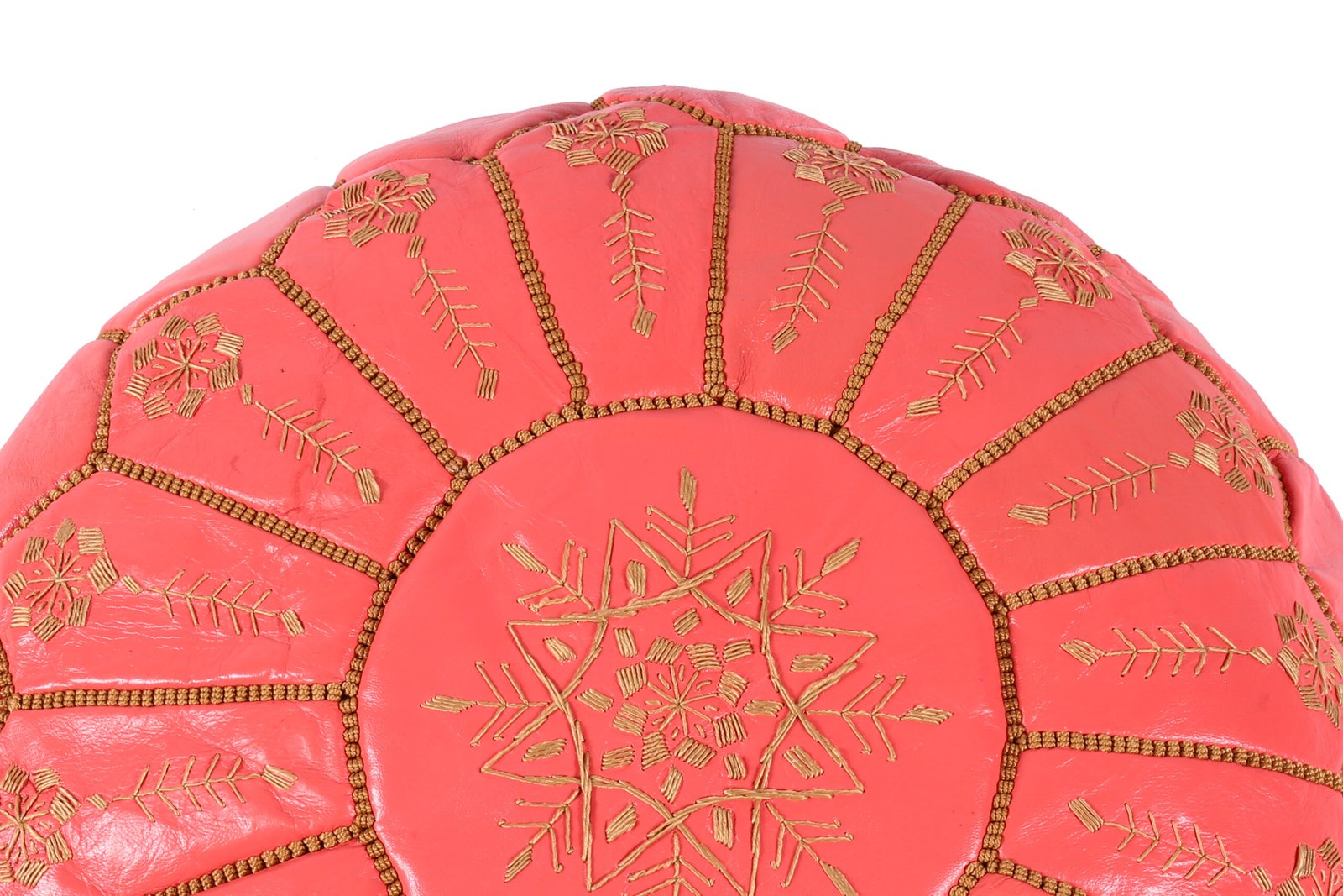 Coral Pink Leather Moroccan Pouf