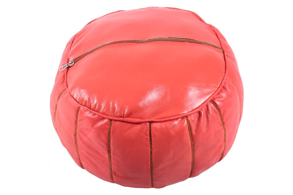 Coral Pink Leather Moroccan Pouf
