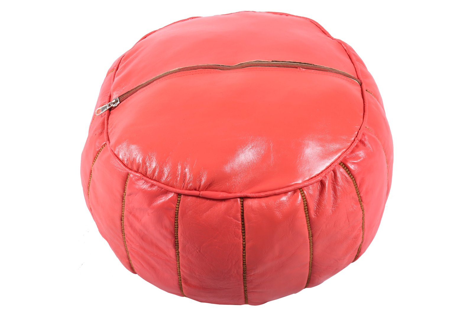 Coral Pink Leather Moroccan Pouf