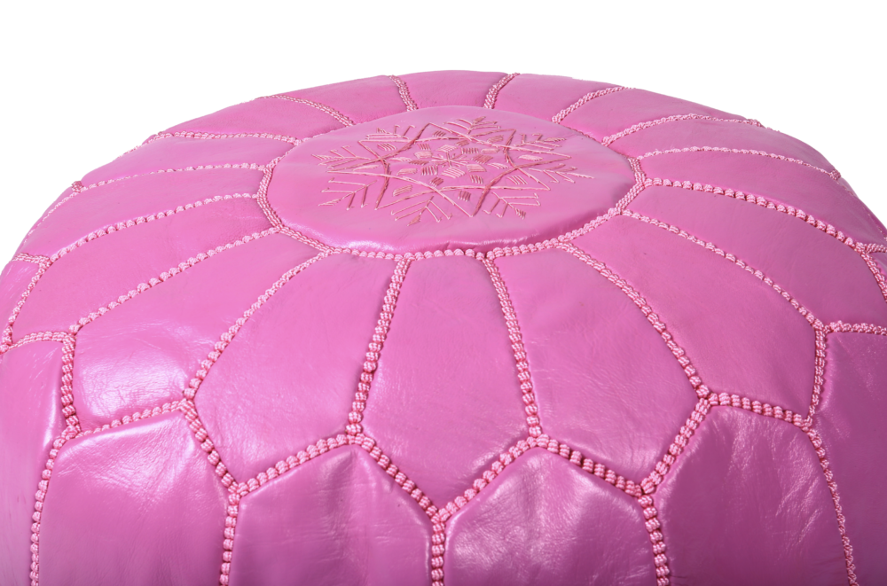 Bubblegum pink Moroccan leather pouf – Handmade ottoman - Image 4