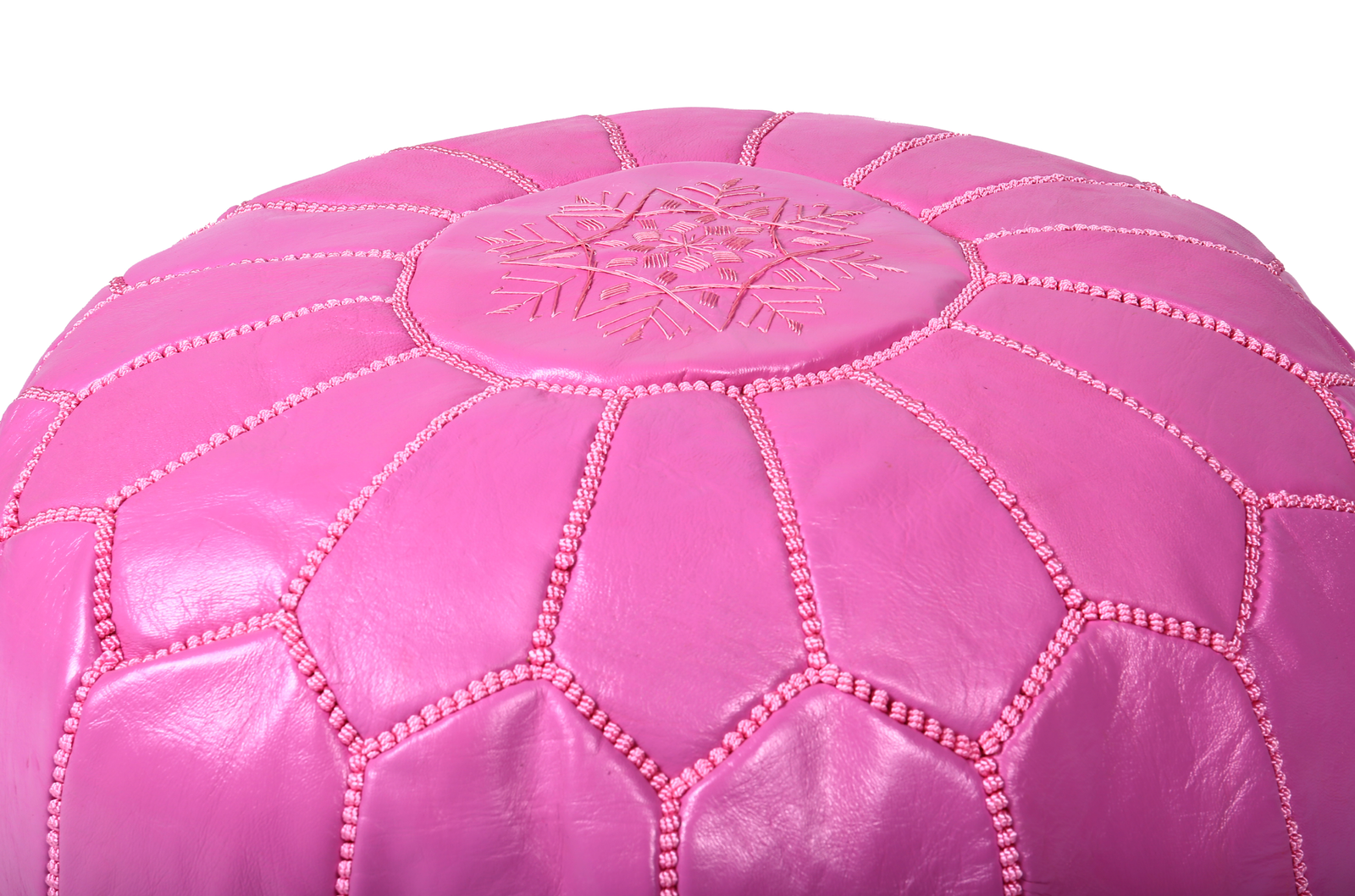 Bubblegum pink Moroccan leather pouf – Handmade ottoman - Image 4