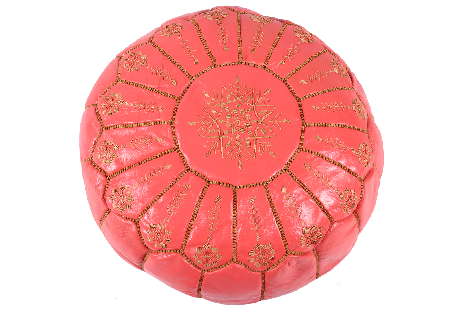 Coral Pink Leather Moroccan Pouf