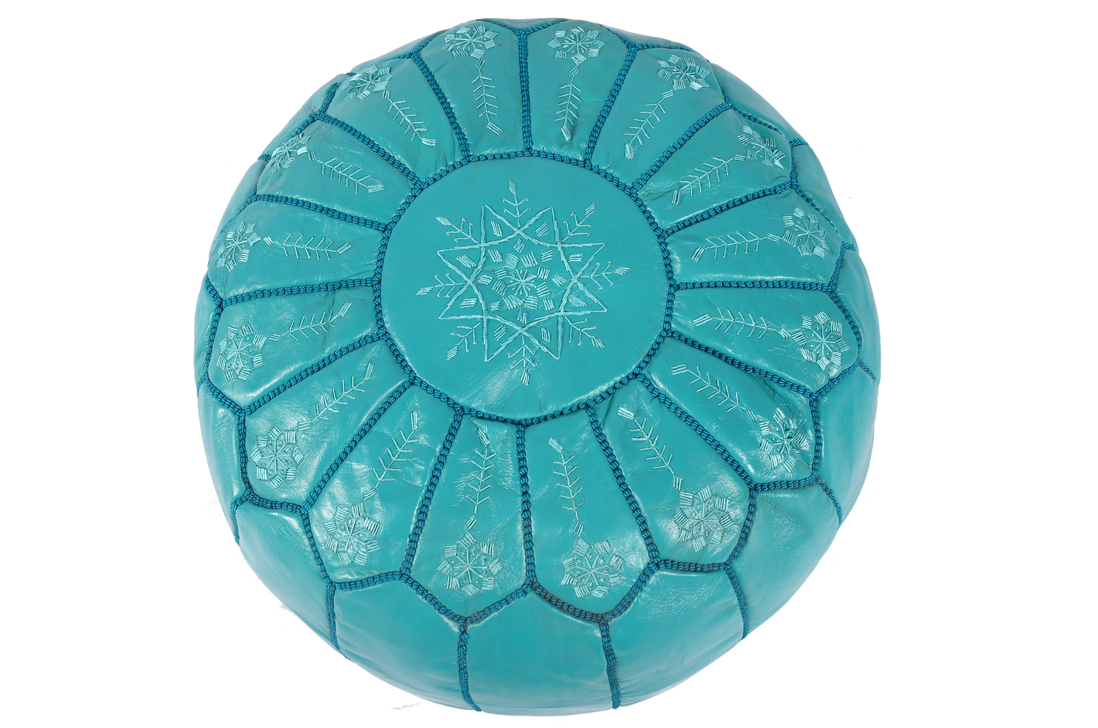 Handmade turquoise pouf from Morocco – Genuine leather ottoman - Image 3