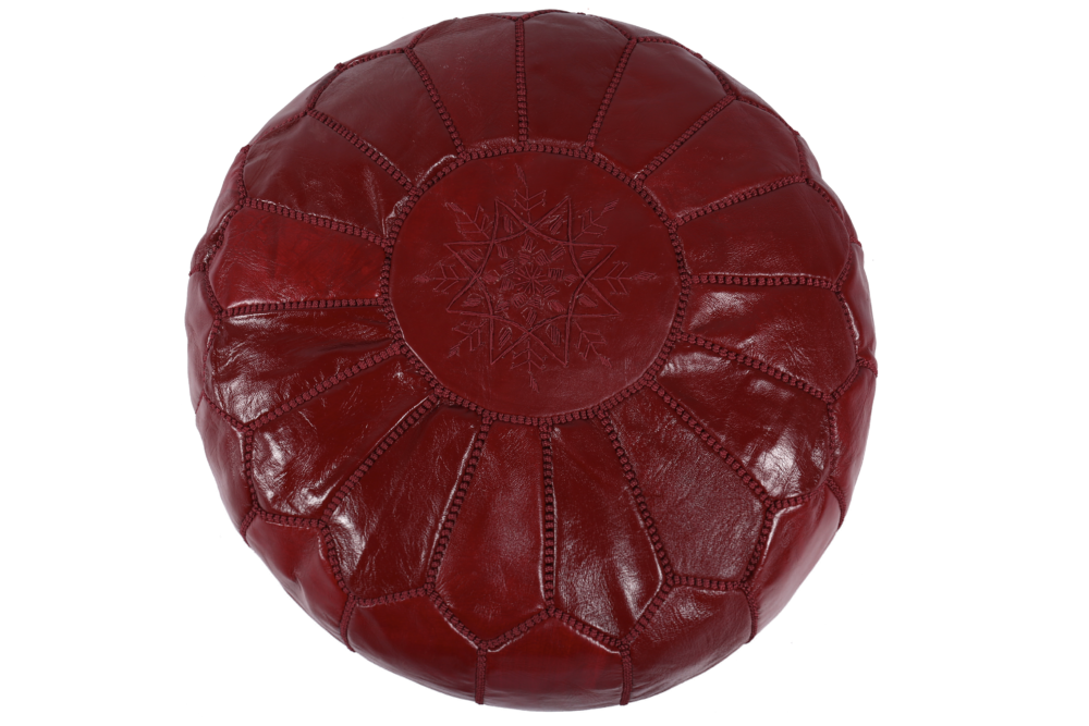 Dark Red Moroccan Leather Pouf